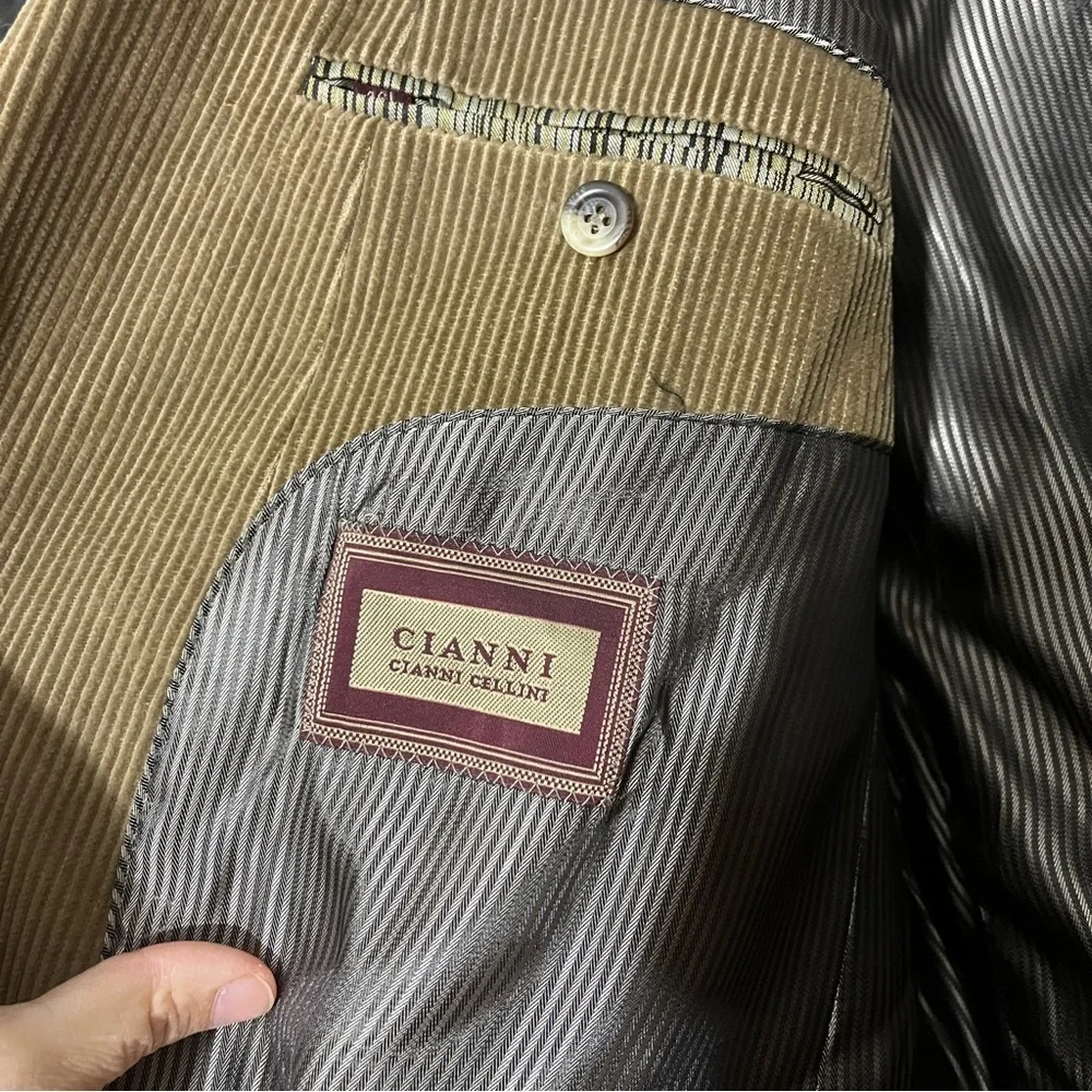 Cianni Cellini Men's 46L Brown Plush Corduroy Blazer Sport Coat Academia Grandpa - Picture 8 of 16